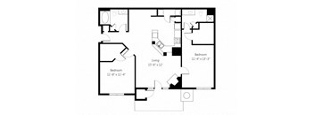 a floor plan of a home with a bedroom and a living room