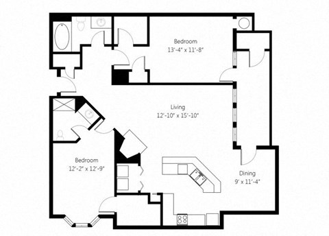 a floor plan of a home with two bedrooms and two bathrooms