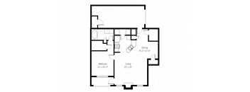a floor plan of a home with a bedroom and a living room