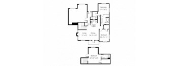 a floor plan of a home with two bedrooms and two bathrooms