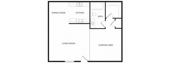 a floor plan of a home with a bedroom and a living room