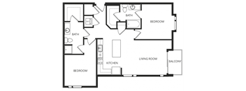a floor plan of a two bedroom apartment with a kitchen and a living room