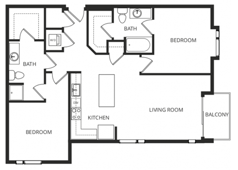 a floor plan of a two bedroom apartment with a kitchen and a living room