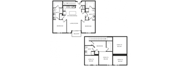 a floor plan of a house with two bedrooms and two bathrooms