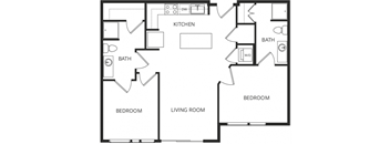 a floor plan of a home with two bedrooms and two bathrooms and a living room and kitchen