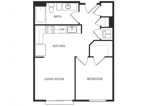 a floor plan of a 1 bedroom apartment