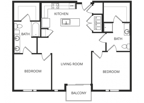 a floor plan of a home with two bedrooms and two bathrooms