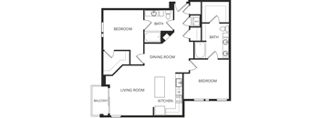 a floor plan of a two bedroom apartment with a living room and a dining room