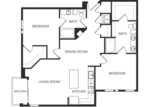 a floor plan of a two bedroom apartment with a living room and a dining room