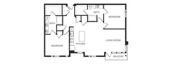 a floor plan of a two bedroom apartment with a kitchen and a living room