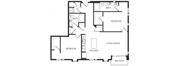 a floor plan of a home with two bedrooms and two bathrooms and a living room with a