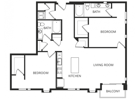 a floor plan of a home with two bedrooms and two bathrooms and a living room with a