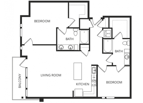 a floor plan of a home with two bedrooms and two bathrooms