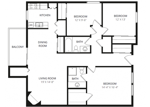 a floor plan of a home with two bedrooms and two bathrooms