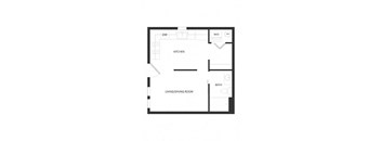 a small floor plan with a kitchen and a living room