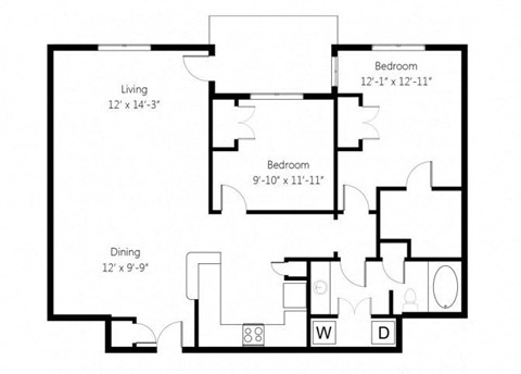 a floor plan of a home with two bedrooms and two bathrooms