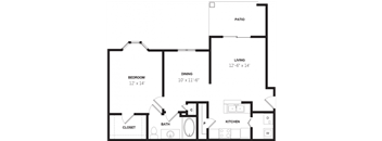 a floor plan of a 1 bedroom apartment