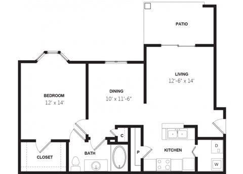 a floor plan of a 1 bedroom apartment