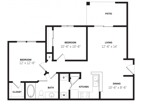 a floor plan of a 1 bedroom apartment