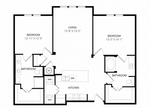 a floor plan of a home with two bedrooms and two bathrooms