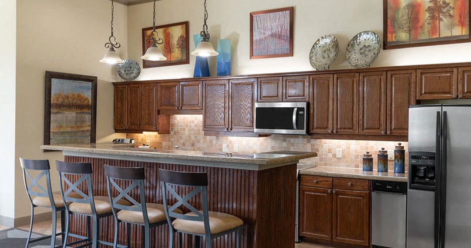 Landing at Mansfield Resident Lounge Kitchen