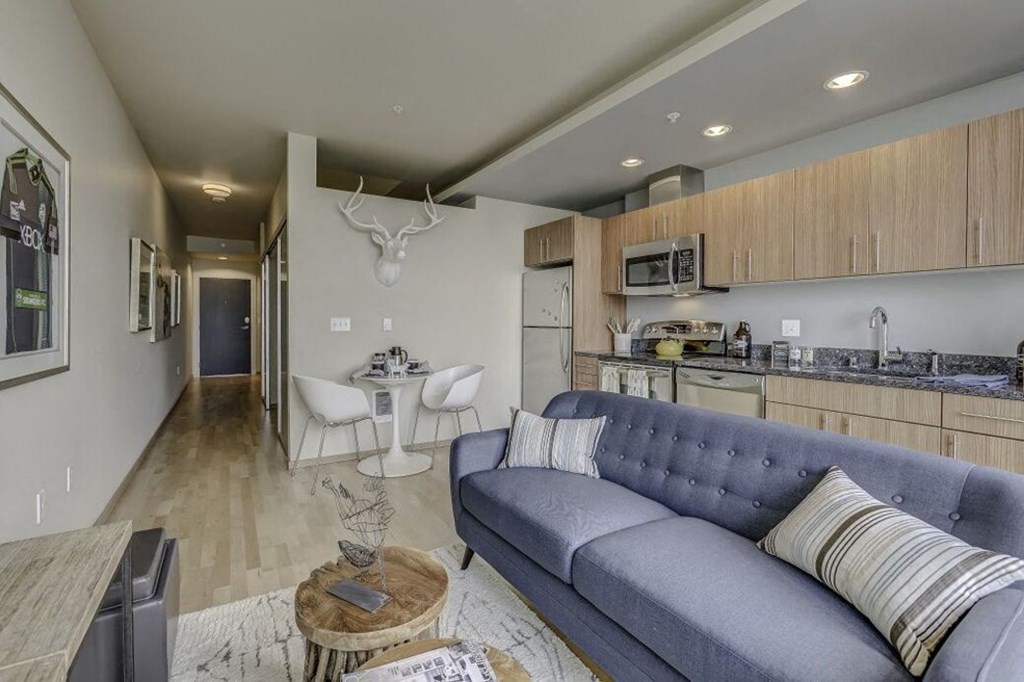 living room, kitchen, and entryway