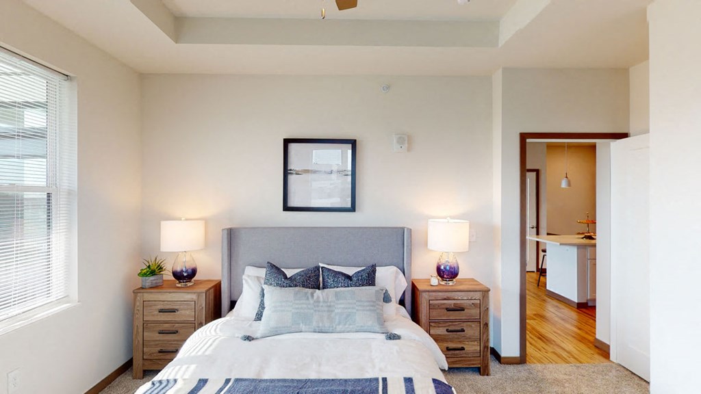 a bedroom with a bed and a closet