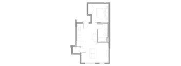 floor plan of the small apartment with living room and kitchen