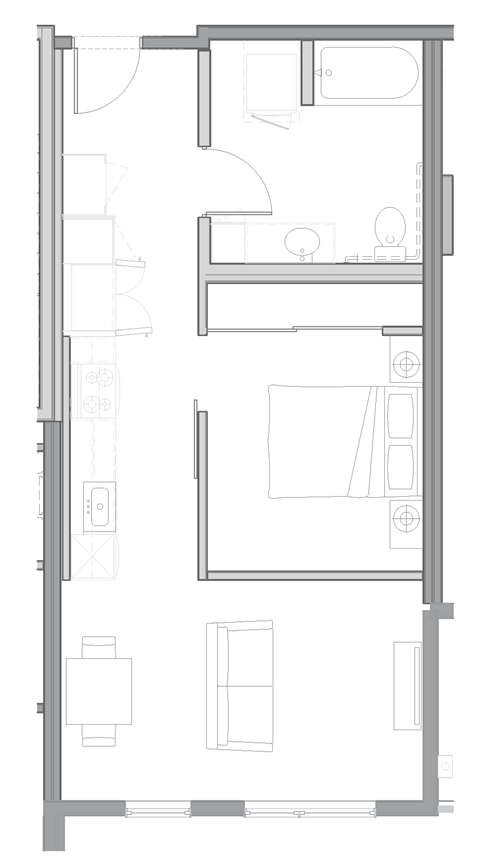a floor plan of a small house with a bedroom and a living room