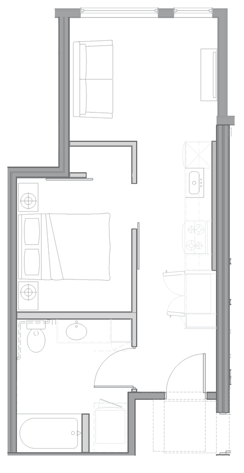 a floor plan of a small house with a bedroom and a living room