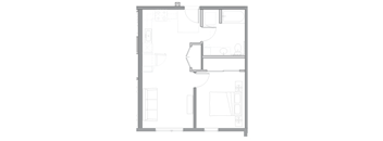 a floor plan of a small house with a bedroom and a living room