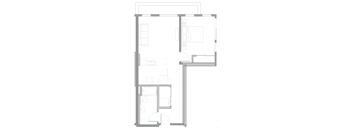 a floor plan of a small house with a kitchen and a living room