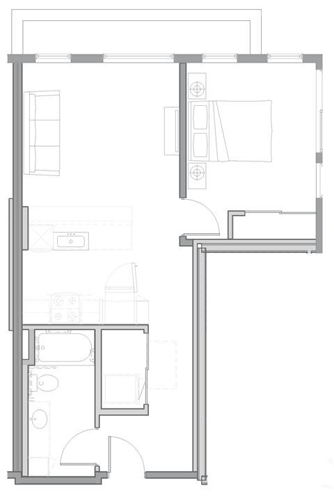 a floor plan of a small house with a kitchen and a living room