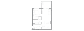 floor plan of the small apartment with living room and kitchen