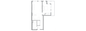 floor plan of the small apartment with living room and kitchen