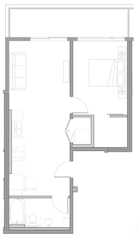 a floor plan of a small house with a bedroom and a living room