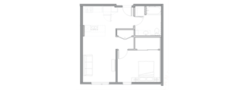 a floor plan of a small house with a bedroom and a living room