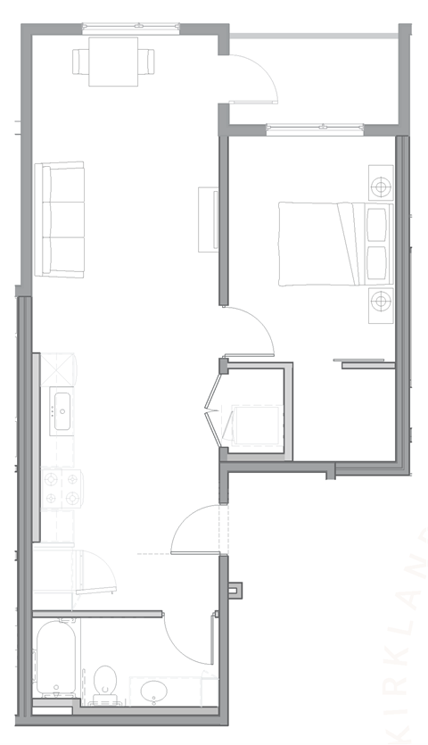 a floor plan of a small house with a bedroom and a living room