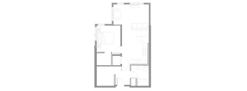 floor plan of the small apartment with living room and kitchen