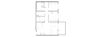 floor plan of the apartment with living room and kitchen