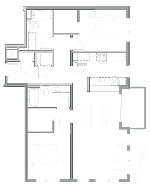floor plan of the apartment with living room and dining room