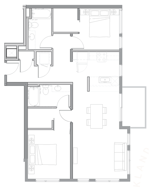 floor plan of the apartment with living room and kitchen