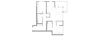 a floor plan of a small house with a living room and a kitchen