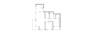 floor plan of the living room and bedroom of a small house