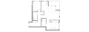 floor plan of a small apartment with living room and kitchen