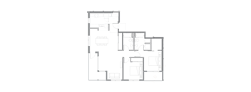 floor plan of the apartment with living room and kitchen isolated on white