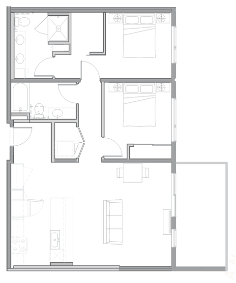 a floor plan of a small house with a bedroom and a living room