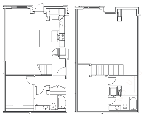 a floor plan of a small house with a bedroom and a living room