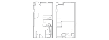 a floor plan of a small house with a bedroom and a living room