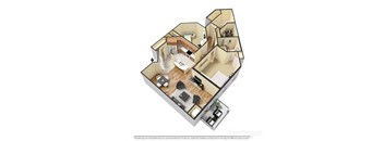 a 3d floor plan of a home with a bedroom and a living room